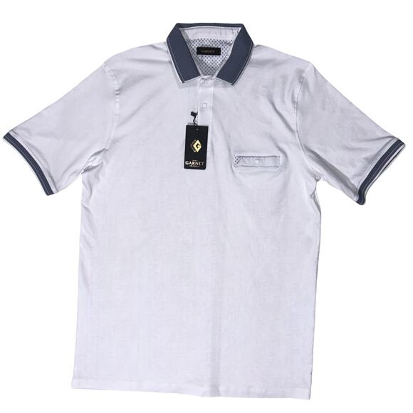 NWT Garnet Clothier Short Sleeve White Polo Shirt with Placket XL - Picture 1 of 6